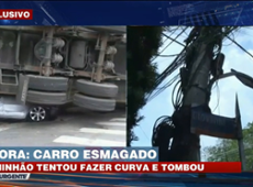 Vídeo: caminhão tomba e esmaga carro na Zona Norte de São Paulo