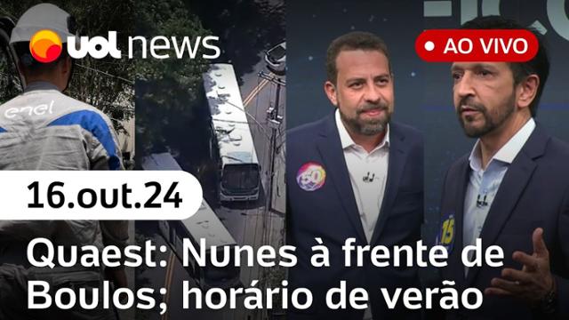 Eleições: Nunes a frente de Boulos, mostra Quaest; ônibus sequestrados no RJ; horário de verão 16/10/24