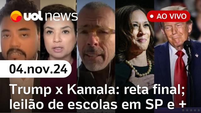 EUA: Kamala e Trump empatados, diz pesquisa; leilão de escolas em SP e mais notícias | UOL News 04/11/24