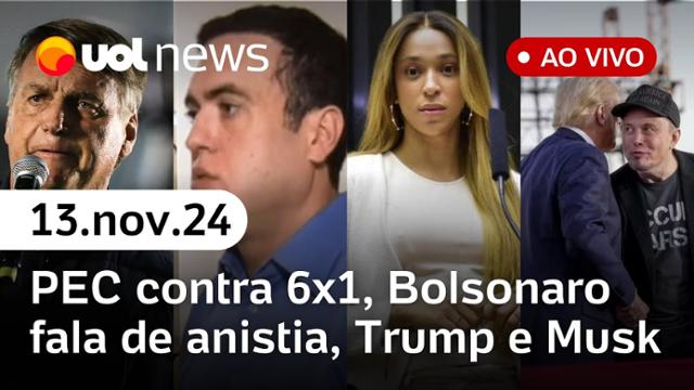 Escala 6x1, Trump anuncia cargo para Musk,  delator do PCC, Bolsonaro fala de anistia e + | UOL News 13/11/24