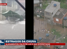 Feira é levada pela força da água da chuva em São Paulo