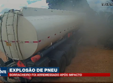 Borracheiro é arremessado após explosão de pneu